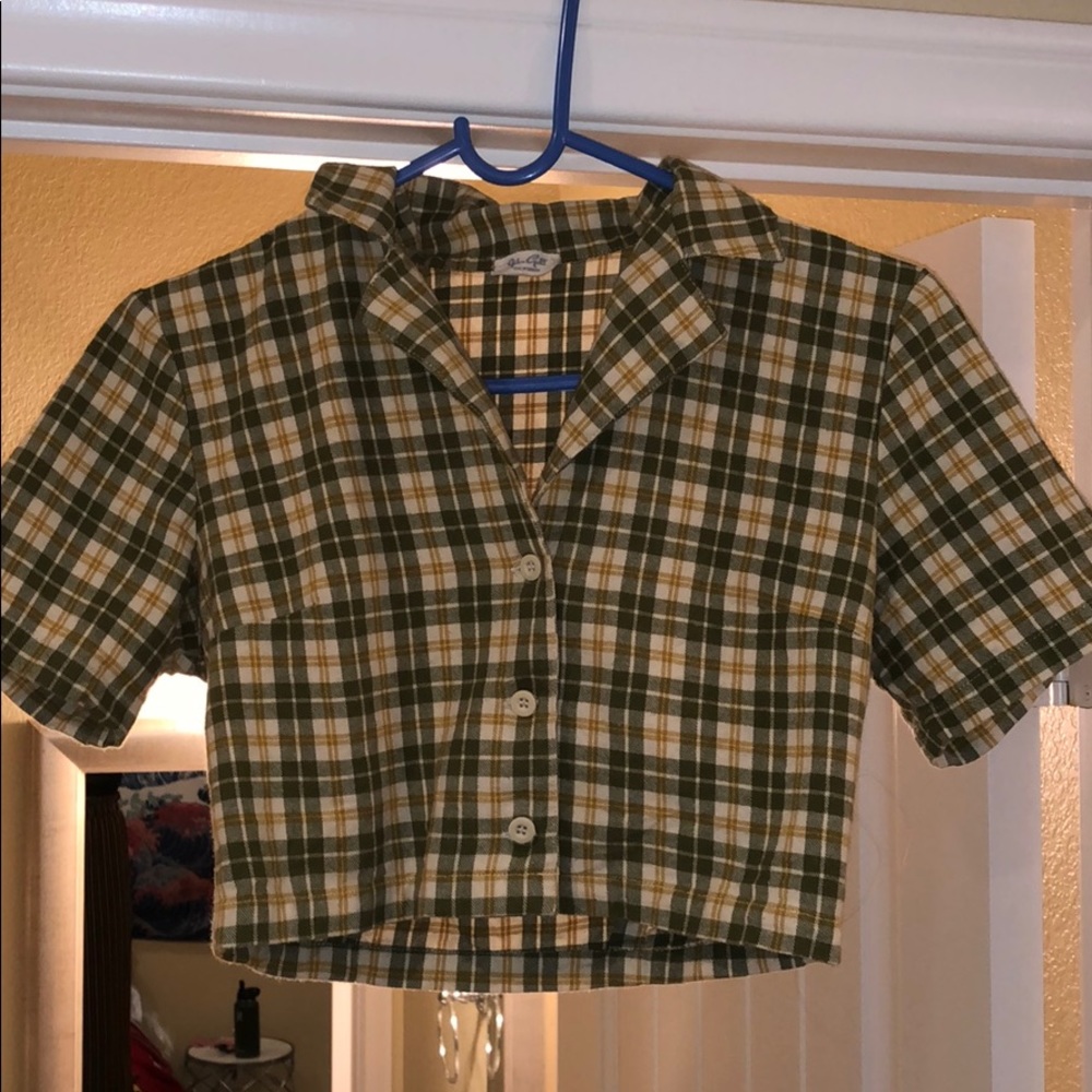 John Galt green and yellow cropped plaid top😘🌟